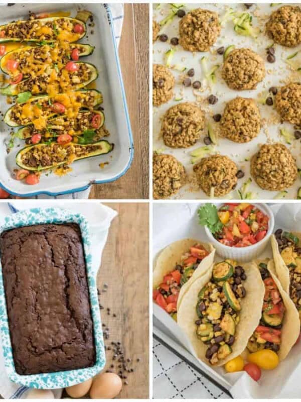 four photo image showing savory zucchini recipes