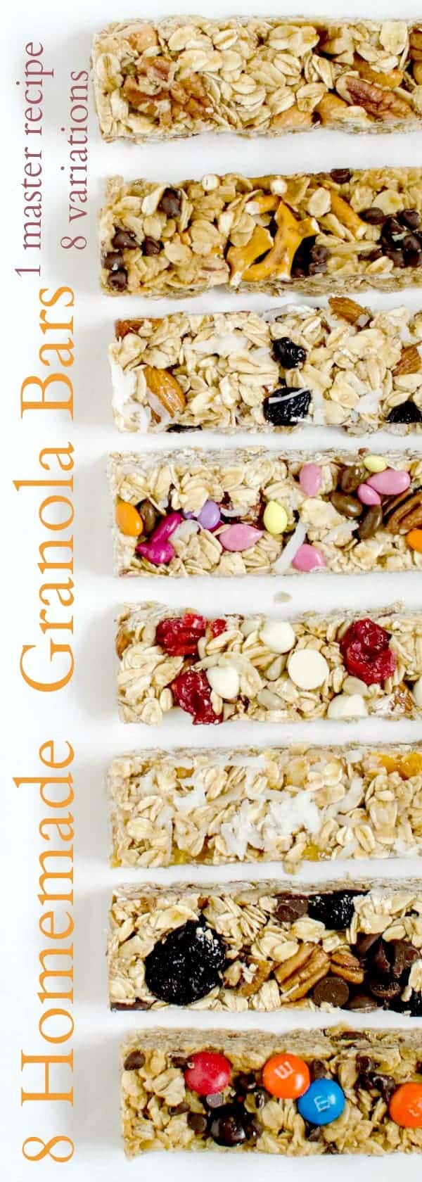 Title Image for 8 Homemade Granola Bars with images of 8 different homemade granola bars.