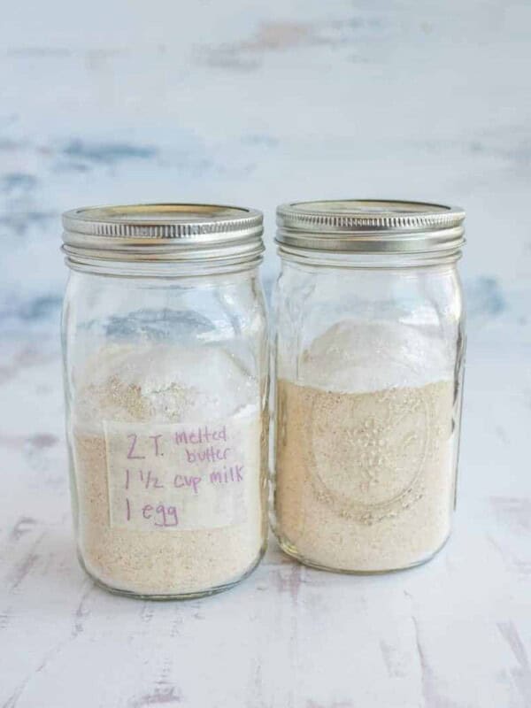 homemade dry pancake mix in two mason jar