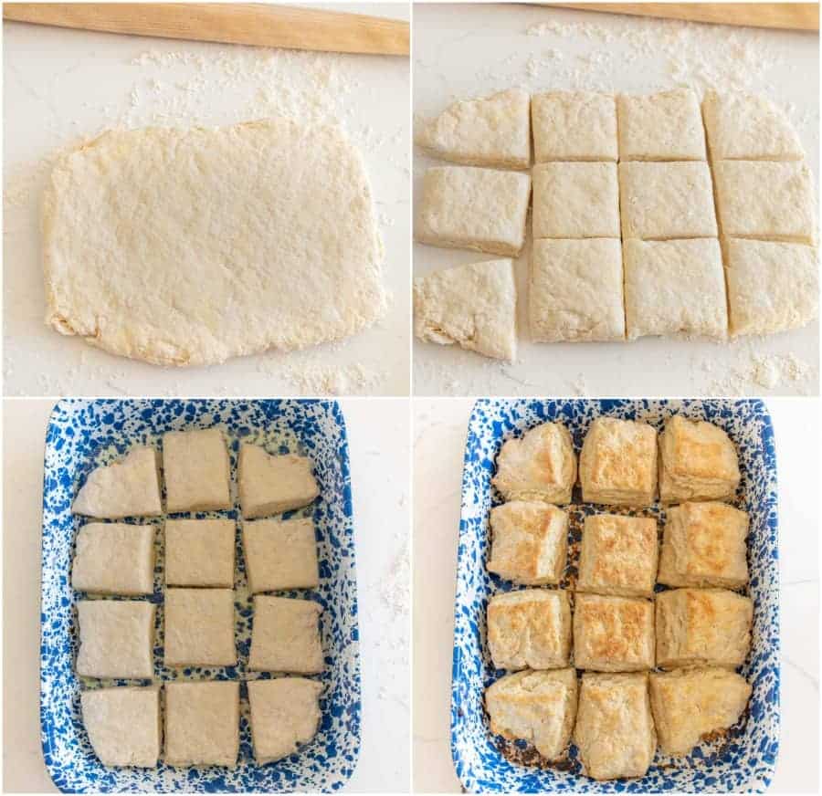 collage of sourdough biscuit process.