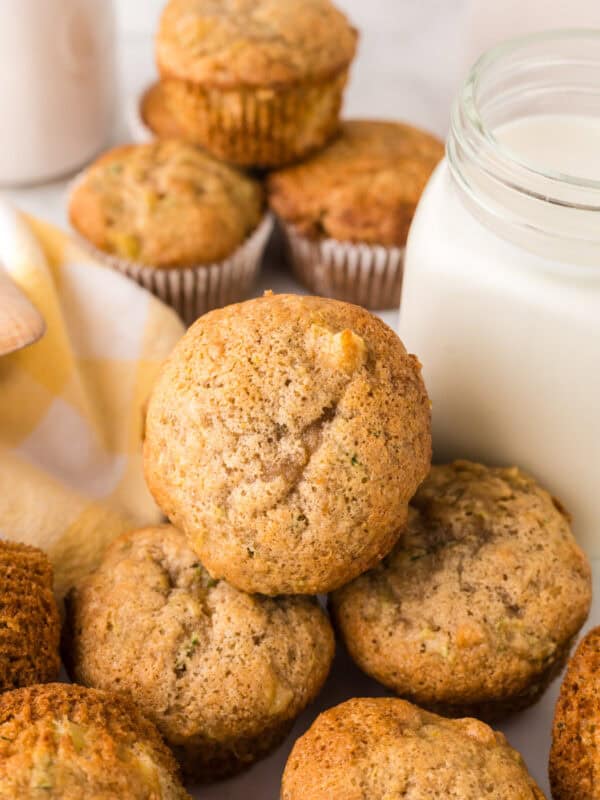 pineapple zucchini muffins in the pile on the counter.