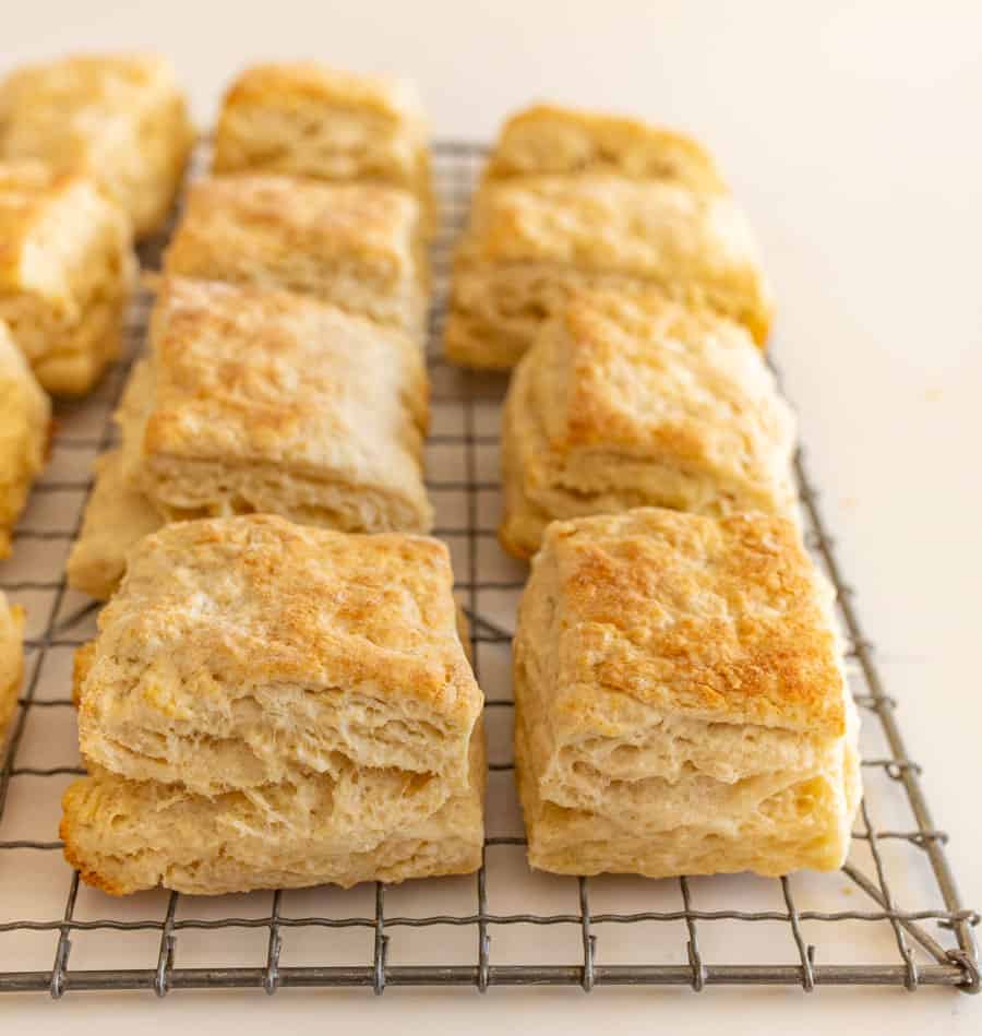 Quick Sourdough Biscuits on cooling rack.