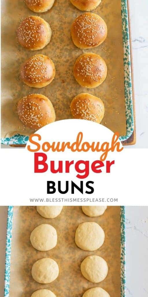 pin with text of sourdough buns recipe