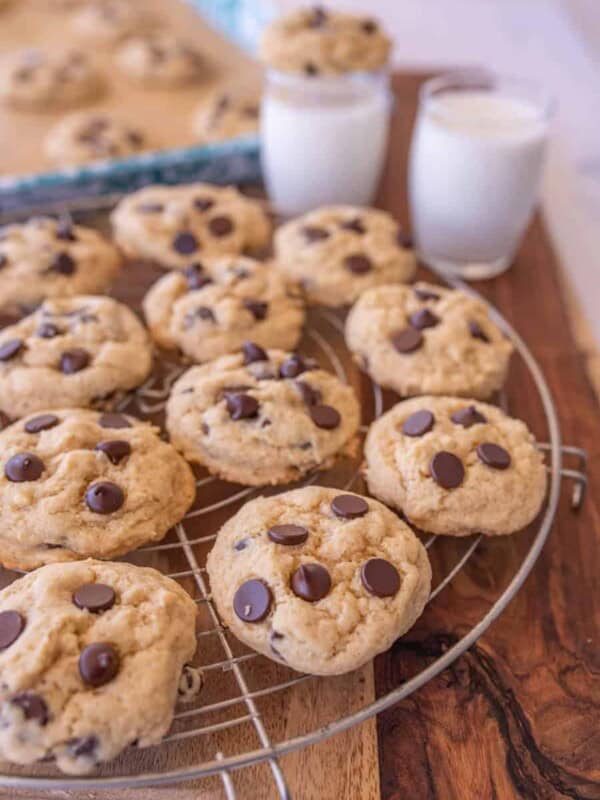 chocolate chip cookies on cooling rack