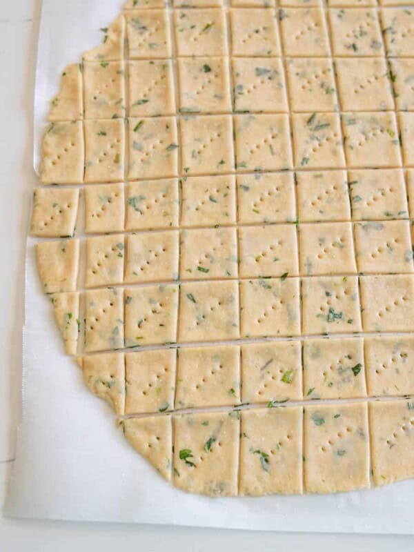 uncooked sourdough crackers before baking