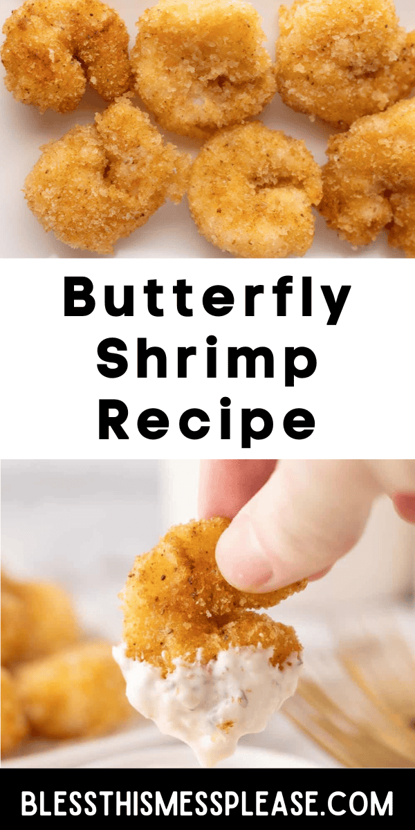 Pinterest pin with text that reads Butterfly Shrimp Recipe.