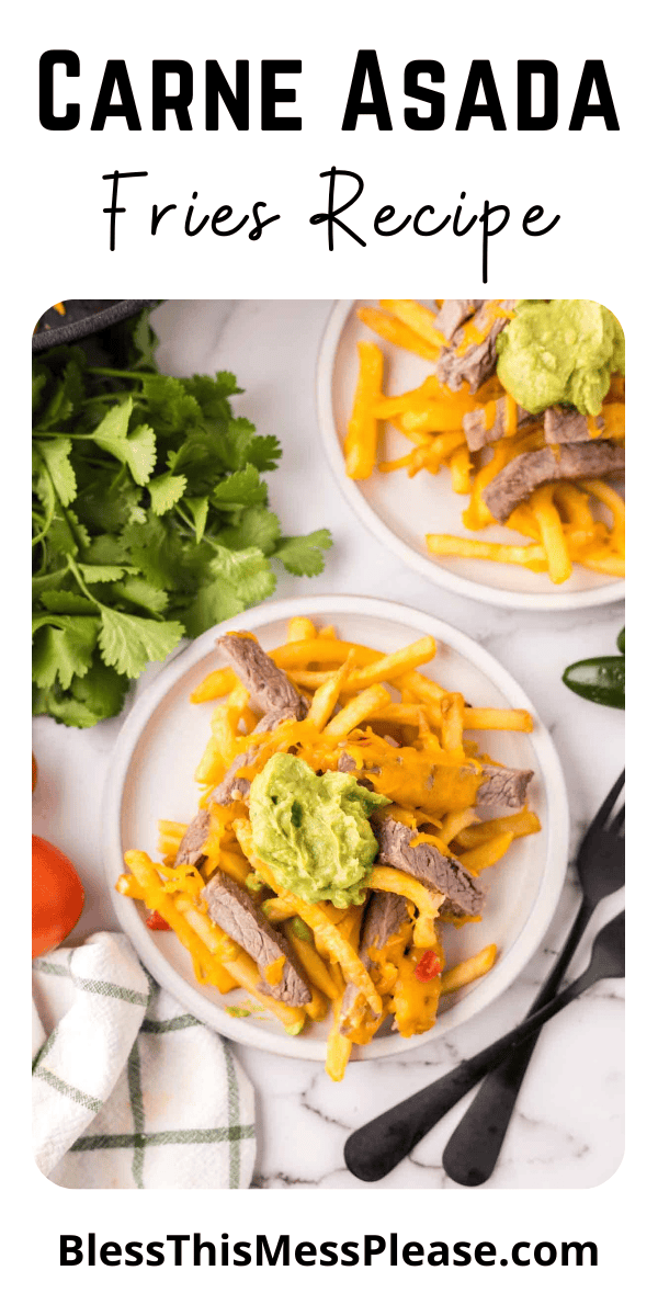 Pinterest pin with text that reads carne asada fries recipe.